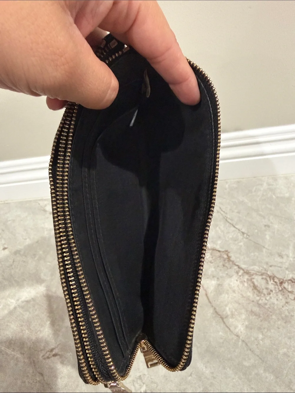 Coach Brown Signature Zip Wallet with Gold Accent